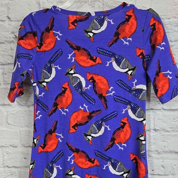 LuLaRoe NEW Red Cardinal Blue Jay Julia Purple Sheath Pencil Dress Bird Print - Picture 7 of 9